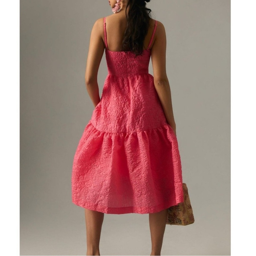 Anthropologie Hutch Coral Pink Textured tiered Strap Dress 8 - Picture 3 of 10